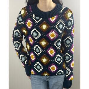 Sfera Casual Crochet Knit Sweater Size Small Colorful Geometric